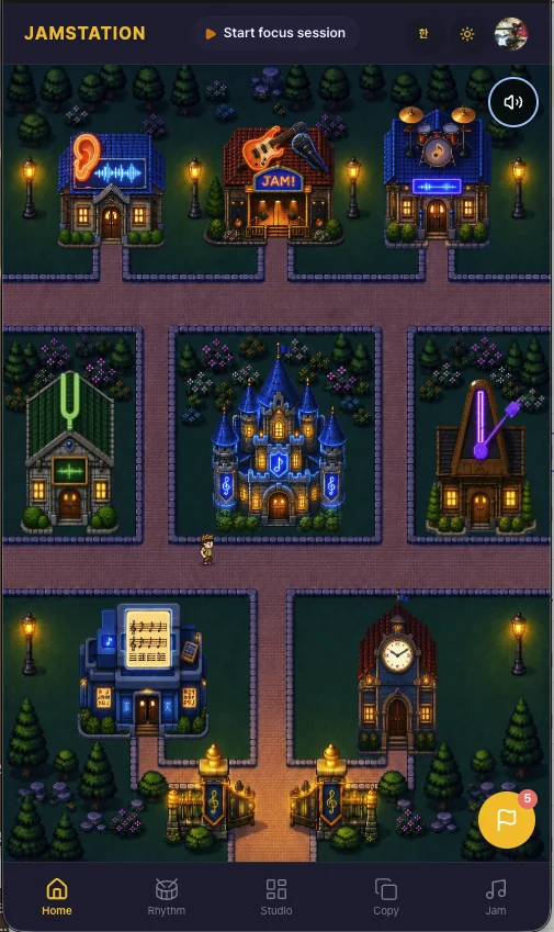 JAMSTATION village home on a phone at night