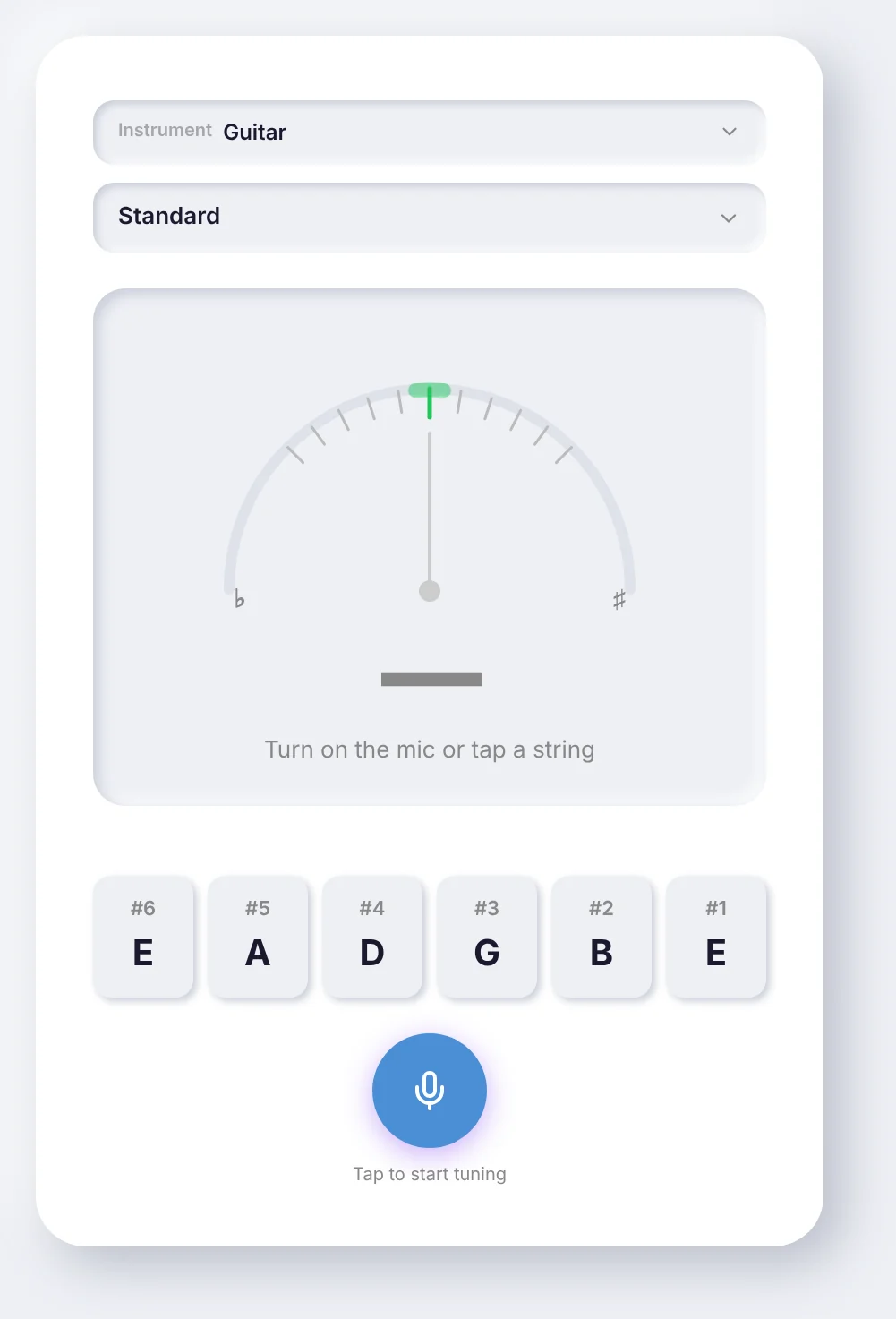 Tuner with needle and string buttons